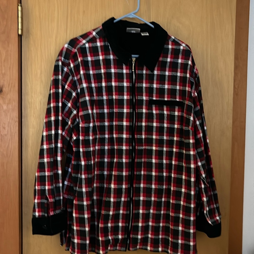 Fashion Bug Women Plus Size 22/24W Plaid Shirt Jacket Zip Closure Holiday